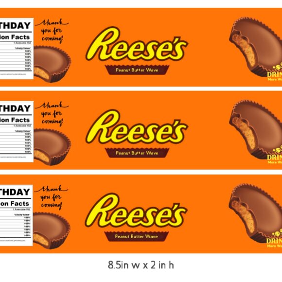 Custom Candy Birthday Water Bottle Labels, Peanut Butter Theme Party Decoration - Picture 3 of 5